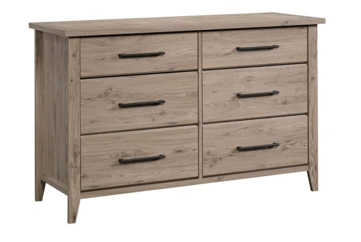 Is your bedroom running out of room for your abundance of clothes and accessories? We've got you covered. Create the additional storage space your bedroom needs without having to sacrifice on the style you love with this double dresser from the Summit Station® collection. This bedroom dresser features six drawers that open and close on smooth metal runners for convenient storage of a variety of different items like stacks of button-up flannels and denim jeans to cozy sweatpants and your favorite pajamas. The four lower drawers are extra deep so you can store even more! The bedroom furniture storage also offers a spacious top surface that provides you with room to store and display items like an accent lamp