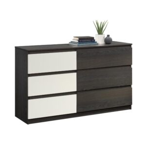 Get bedroom furniture that adds the storage you need and a touch of contemporary style with this 6-drawer dresser from the Hudson Court® collection. This double dresser has six drawers that open and close on smooth metal runners for convenient storage options. The three larger drawers are ideal for storing items like slacks