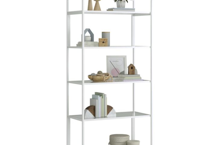 A simple addition can change the look of an entire room. Create a sophisticated look in any room with the modern style and design of this metal and glass bookcase from the Anda Norr® collection. This display bookcase includes five open shelves for storage and display. Each shelf features safety-tempered glass for an extra touch of style that is sure to stand out. The spacious shelves are ideal for showcasing your favorite home décor such as a vase full of flowers