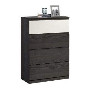 Looking for contemporary bedroom furniture for some extra storage? Get the storage you need while adding a touch of contemporary style and bold design with this 4-drawer chest from the Hudson Court® collection. This contemporary chest of drawers features four large drawers that open and close on smooth metal runners for easy access storage everything from button-up shirts and stacks of pants to cozy sweaters and pajama pants. This 4-drawer dresser has a place for all of your things! The spacious top surface provides additional space to store and display miscellaneous bedroom items like bottles of cologne