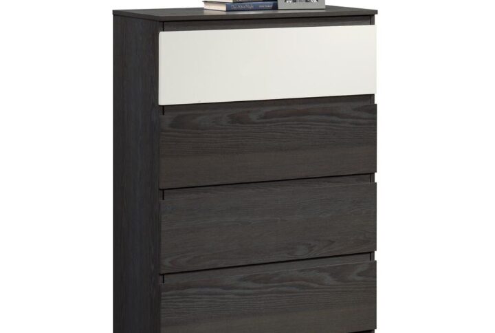 Looking for contemporary bedroom furniture for some extra storage? Get the storage you need while adding a touch of contemporary style and bold design with this 4-drawer chest from the Hudson Court® collection. This contemporary chest of drawers features four large drawers that open and close on smooth metal runners for easy access storage everything from button-up shirts and stacks of pants to cozy sweaters and pajama pants. This 4-drawer dresser has a place for all of your things! The spacious top surface provides additional space to store and display miscellaneous bedroom items like bottles of cologne