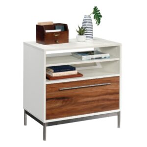 Looking for a solution for your unorganized mess of papers? Give your home office the storage solution it needs while adding style with this one-drawer filing cabinet from the Vista Key® collection. This lateral file cabinet features a large lower drawer with full extension slides that safely organized letter or legal-size hanging files. The open storage provides an easy-access place to store items like folders