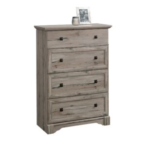 Style and storage all in one! Conveniently stow away all your clothes and accessories without having to sacrifice on the style you love with this 4-drawer chest from the Palladia collection. This 4 drawer dresser features four large drawers that open and close on smooth metal runners. These spacious drawers provide you with the perfect amount of space for storing a variety of different items like stacks of slacks and your button-up shirts to cozy sweatpants and your collection of t-shirts. You can find a place for all of your things. This chest of drawers also offers a spacious top surface the provides you with room to store and display items like your makeup bag