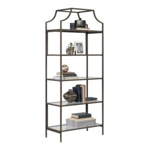 Create a beautiful focal point in your home with the elegant style and modern design of this metal and glass bookcase from the International Lux® collection. This 5-shelf bookcase includes five open storage for neat organization and display. Each shelf features safety-tempered glass for an extra touch of luxury. Its spacious shelves are ideal for showcasing home décor like decorative plants