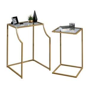 Style and convenience all in one! That's just what you will get with these glass nesting tables from the International Lux® collection. This unique set of nesting side tables includes one small and one large table that conveniently slide together to create a space saving storage solution that is perfect for any room in your home. Use them around your home to display your favorite home décor items like knick-knacks