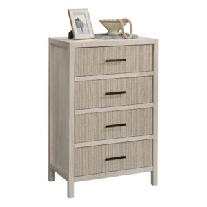 Get bedroom furniture that provides the function you need without sacrificing on the style you love with this 4-drawer chest from the Pacific View® collection. This wood chest of features four large drawers that open and close on smooth metal runners for easy-access storage of all your clothing; from stacks of slacks and your favorite blouses to your collection of cozy sweaters and pajama pants. This chest of drawers has a spacious top surface for additional room to store other bedroom items and display home décor like decorative plants