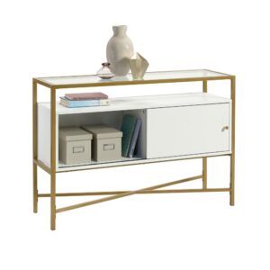 Is your home décor looking a bit boring and bland? Add a touch of sophisticated style and design to your home with this accent storage table from the Harper Heights® collection. This metal and wood accent table features a safety-tempered glass top with space to display home décor items like plants