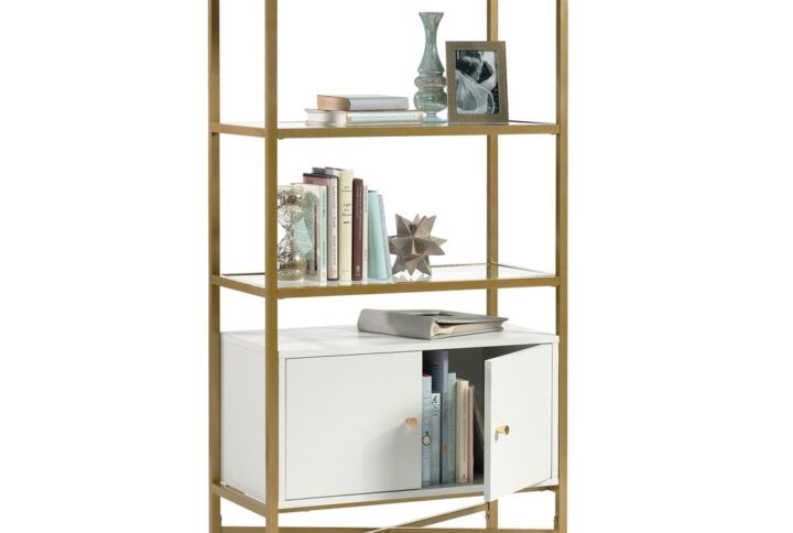 Looking to create extra storage in your home but unwilling to sacrifice style? We've got you covered! This bookcase with doors from the Harper Heights® collection is just what you need. This contemporary bookcase features three spacious shelves with space to store items like your favorite novels