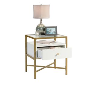 Updating the look of your home can be as easy as adding a stylish new wood and metal side table. Give your living room the style it deserves with charming style and modern design of this side table with storage from the Harper Heights® collection. This glass top side table offers a spacious top surface with room for items like a lamp