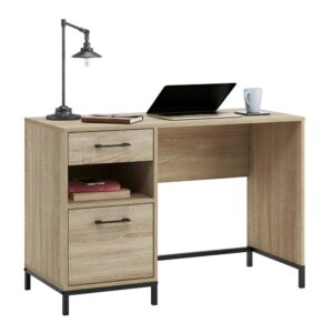 write a thank you note to your best friend or work from home with this small office desk from the North Avenue® collection. This single pedestal desk feature two drawers with full extension slides to hold your necessary writing supplies and other home office desk essentials. The lower drawer holds letter-size hanging files to keep your important documents organized and easy to access. An open shelf between the two drawers allows you to store common items like books