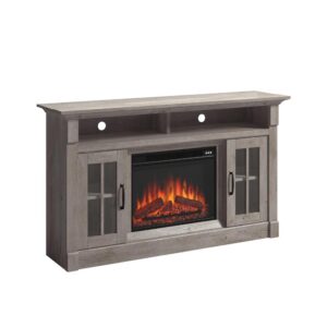 It's time for an entertainment upgrade! Update the look in your living room with the rustic-inspired style and functional design for this entertainment/fireplace credenza from the Sauder Select collection. This living room TV stand accommodates up to a 65" TV