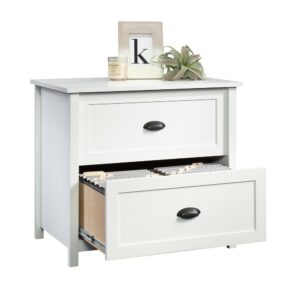 while looking slick and sleek. This 2 drawer lateral file cabinet features drawers with full extension slides that hold letter or legal size hanging files. Finished on all sides for versatile placement in any room of your home