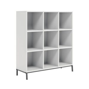 but it isn't going anywhere any time soon. Store and organize in style with this 9 cube organizer from the North Avenue® collection. This white bookcase with storage features nine spacious cubby holes to allow you to store multiple types of items on the same unit; such as your collection of books