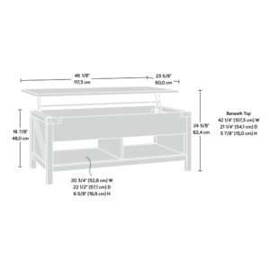 you can work from your laptop or enjoy a delicious dinner-- all while relaxing from the seat of your own couch. Beneath the lift-top of this farmhouse coffee table is a hidden storage area that is perfect for storing books