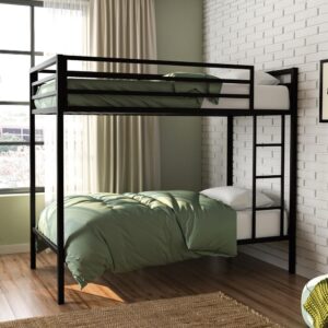 too. Upgrade your kids or guest bedroom with this twin over twin bunk bed from the Boulevard Café collection. This twin-size bunk bed is constructed with a sturdy