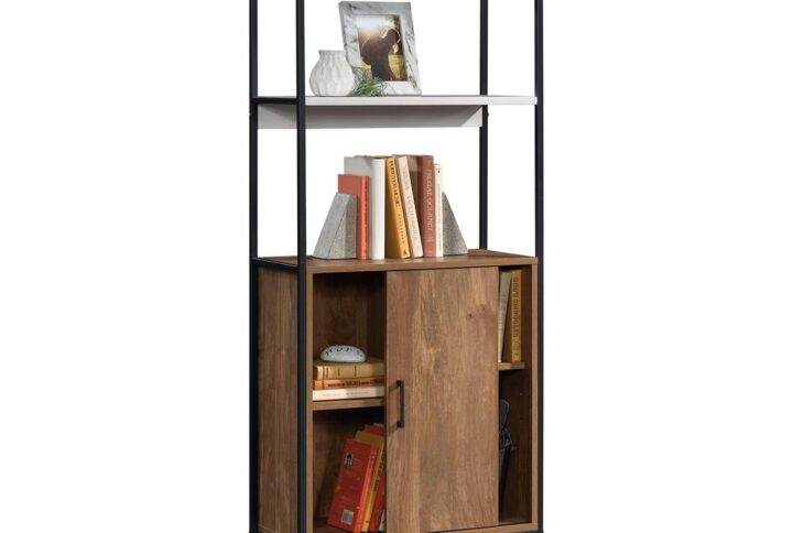 Redefine the look of your home with the modern style and modular design of this bookcase with door from the Tremont Row collection. This modern bookcase features large open shelves to conveniently store and display items like your collection of novels