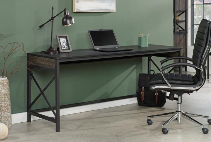 This wide 72" x 24" desk from the Foundry Road™ collection is a versatile and durable commercial office desk with a textured