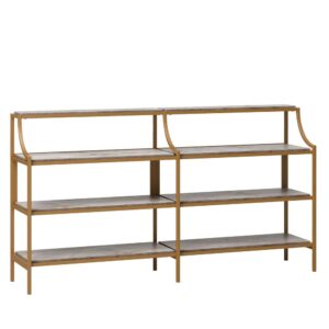 Is your home décor beginning to feel a little outdated? We can fix that. Liven up your items and breathe new life into your home when you add the opulent but modern design of this metal frame console table from the International Lux® collection. Its open shelving design allows for storage and display of a variety of items like house plants