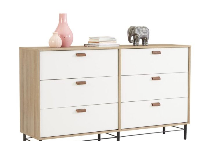 Bring a chic modern look to your bedroom with this 6-drawer dresser from the Anda Norr® collection. This bedroom dresser features six large drawers that open and close on smooth metal runners with safety stops for easy access storage of a variety of different items like stacks of denim jeans