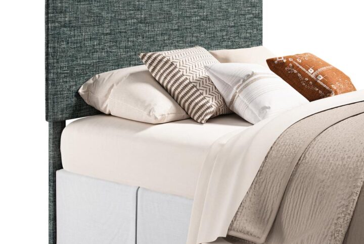 The Harvey Park upholstered queen headboard enhances any bedroom it is in. The deep sage fabric that encapsulates the simple but stylish queen fabric headboard creates a sense of serenity and relaxation. This queen size headboard is on trend while remaining durable with a polyester upholstery. Designed to fit nearly any queen-size bedframe