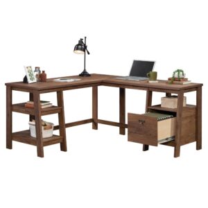 Bring the look of an office manager to your home with this l-shaped desk from the Trestle collection. This trestle desk features strong and lightweight panel construction