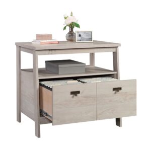 look no further than this file cabinet from the Trestle® collection. This lateral filing cabinet features a drawer with full extension slides that holds letter or legal-size hanging files. An open shelf is a convenient feature of this 1 drawer file cabinet