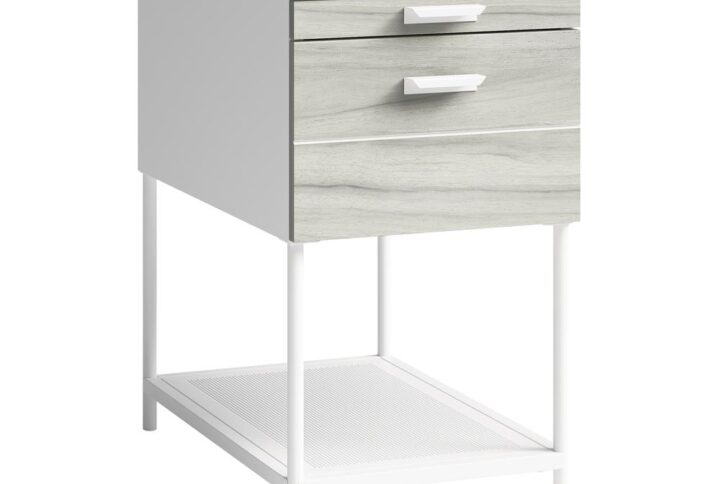 This pull-out tray side table from the Boulevard Café collection will instantly enhance your living room or bedroom with a dash of industrial flair. This side table with storage features a pull-out shelf for additional top surface space for that coffee mug or can of soda. The spacious drawer of this side table with pull-out tray provides storage of living room or bedroom items like remotes