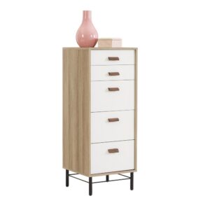 Sometimes you need drawer storage space without needing a large dresser. This lingerie chest from the Anda Norr® collection fulfills that specific need. This wood lingerie chest features five drawers with metal runners and safety stops. The top two drawers of this 5-drawer lingerie chest are smaller and feature a felt-lined bottom surface for your fine textiles