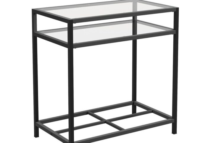 Storage and sleek design. Who doesn't want that from their side table? This contemporary side table from the Carolina Grove® collection features a safety tempered glass top and middle shelf for storage and display of your living essentials. Use the top surface of a pair of modern end tables for your coffee cup