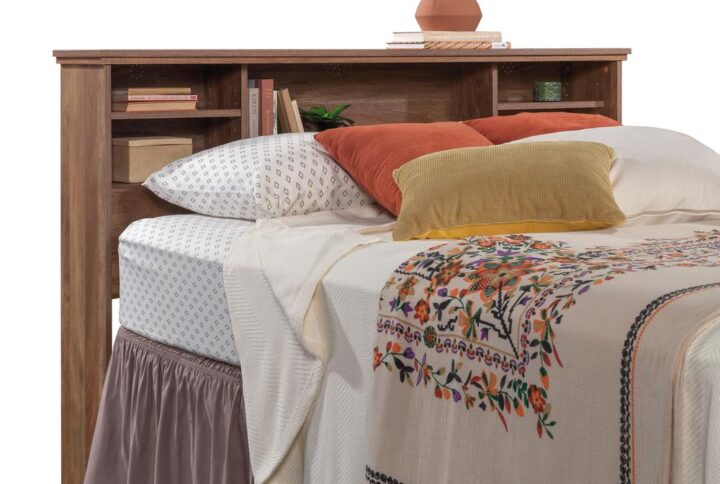 Add storage and display space and make a statement with this full/queen headboard from the River Ranch® collection.  This queen bookcase headboard attaches to a full or queen size bed frame