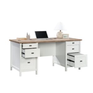 cottage style of this executive desk from the Cottage Road collection. This substantial double pedestal desk features a spacious 1" thick top surface that provides you with all the room needed for various office supplies like a laptop