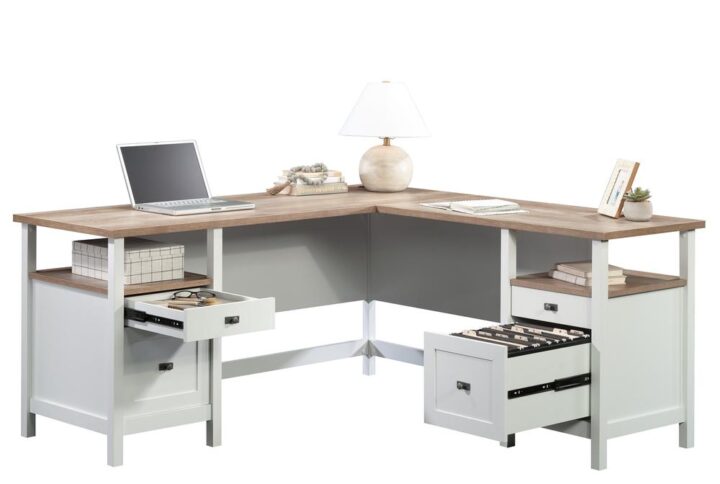 Add the simple warmth and cordial style of the Cottage Road collection to your home or workspace with this L-shaped desk. This home office desk brings the perfect mix of desktop workspace