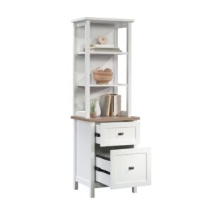 This furniture piece is anything but a predictable and boring tower storage cabinet. A convenient and trendy addition to the home or home office