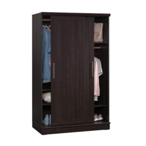 Hideaway storage options never looked so sleek. This 2-door wardrobe cabinet from the HomePlus collection adds closet space to your home without sacrificing on good looks. This wardrobe with sliding doors features two garment rods behind a set of sliding doors that offer hidden hanging storage for coats