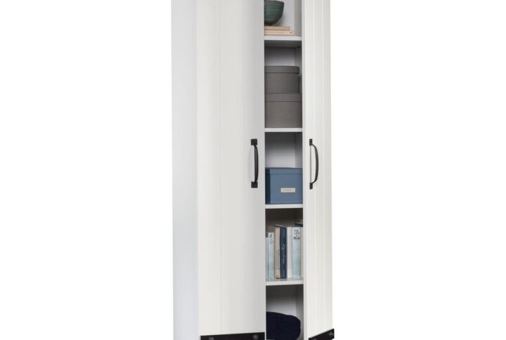 Is lack of storage space becoming an issue in your home? Create the solution to all your storage woes with this kitchen storage cabinet from the HomePlus collection. This 2-door storage cabinet has hidden storage behind its planked barn styled doors that includes four adjustable shelves. The adjustable shelves can be moved to different heights to create flexible storage for items of all shapes and sizes