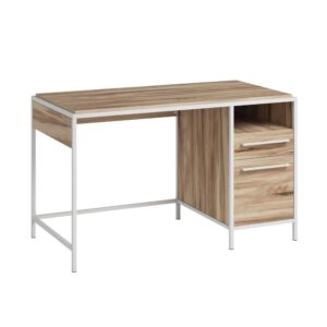 A light and airy aesthetic keeps a home office fresh and the ideas flowing. This home office desk with drawers from the Nova Loft® collection is stylish and storage friendly. This metal and wood desk features a spacious tabletop that provides you with room for all your office essentials – a computer monitor or laptop