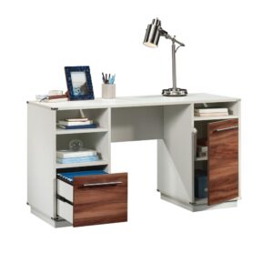 Want to bring some coastal energy into your home office? This double pedestal desk from the Vista Key® collection offers that and so much more. This home office desk with drawer offers multiple open storage cubbies