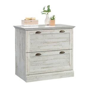 Say goodbye to country kitsch and hello to country chic! This lateral file from the Barrister Lane® collection is a visual stunner with a beautiful White Plank® finish and complex woodgrain elements. The top surface of this 2-drawer filing cabinet is spacious enough for a small lamp