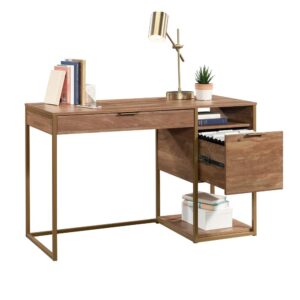 This single pedestal desk from the International Lux® collection brings warm aesthetics and small storage options to your home office. This home office desk features a pencil drawer with metal runners and safety stops that conveniently stores your pen