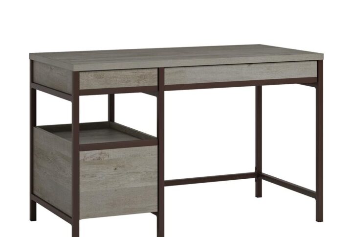 Simple but extremely functional. And stylish too. This single pedestal desk from the Manhattan Gate collection features three drawers. Two smaller storage drawers with metal runners and safety stops conveniently store your favorite pencils