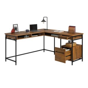 look no further than the L-shaped home office desk from the Iron City® collection. This computer desk with drawers features a durable