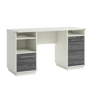 Bring a coastal breeze into your home office with this double pedestal desk from the Vista Key® collection. This home office desk with drawer offers multiple open storage cubbies