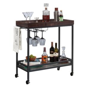 A utility cart with style and function? What could be better! This bar cart from the Market Commons® collection combines industrial elegance with multifunctionality for the perfect addition to your home. This rolling bar cart features two shelves for storage and display of bar cart essentials—glasses