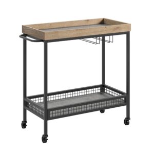 Your drink service will be the talk of your next get together with friends and family with this bar cart from the Market Commons® collection. This wood and metal bar cart features two shelves for storage and display of highball glasses