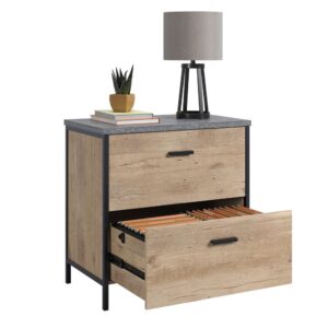 this 2-drawer lateral file cabinet mixes finishes for a unique