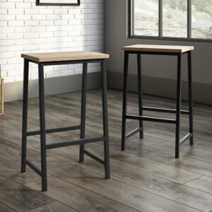 rectangular seat. Each counter height bar stool features a durable