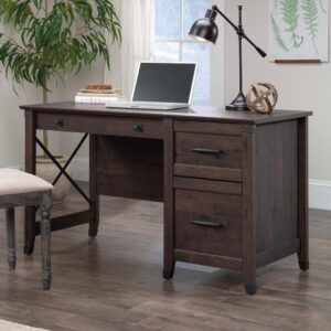 this desk from the Carson Forge® collection is perfect for you. This single pedestal desk features three drawers that open and close on smooth metal runners and safety stops– each provides versatile storage for pens