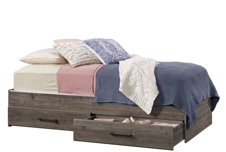 The twin mates bed from the Summit Station® collection brings storage and style together as one for a chic addition to any room. This twin bed with drawers accommodates a twin-size mattress and adds nap space to the spare room