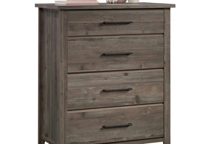 Bring the cool toned look into the bedroom with this 4-drawer chest from the Summit Station® collection. This bedroom chest of drawers features four drawers that open and close on smooth metal runners for convenient storage of jeans