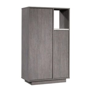 good looks to any room in your home with this storage cabinet with doors from the East Rock™ collection. This contemporary storage cabinet features hidden storage behind two doors that open and close with touch latches. Behind the left door includes three shelves (two adjustable) that provide added function and flexibility. The space is ideal for hiding away blankets